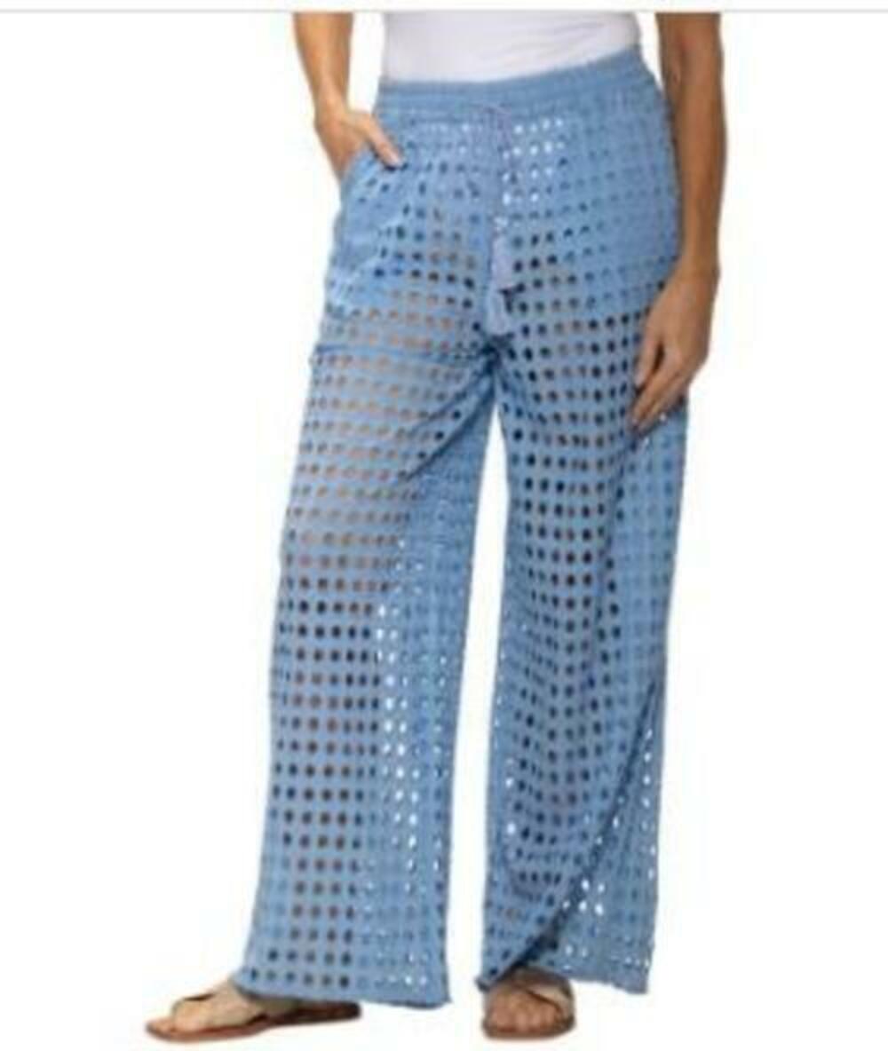 Dotti Women's Blue Cotton Openwork Dot Cover-Up Pants M NWT
